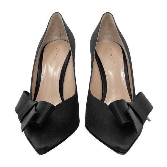 Gianvito Rossi Kyoto Black Satin Bow Pointed Toe Pumps 37 - Picture 4 of 9